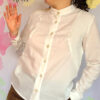 Myosotis, the sophisticated shirt, front view. Made with white cotton and linen